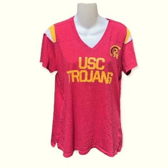 NIKE USC TROJANS VNECK COTTON TEE HEATHER RED GOLD CARDINAL LOGO YELLOW WHITE XL - Picture 2 of 7